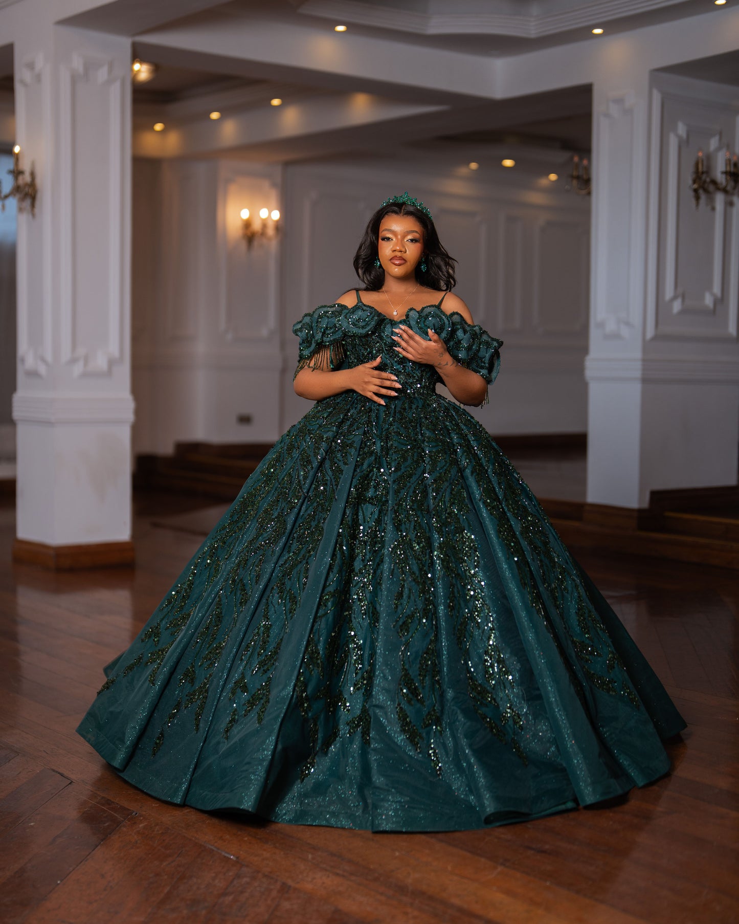 Emerald green ball gown