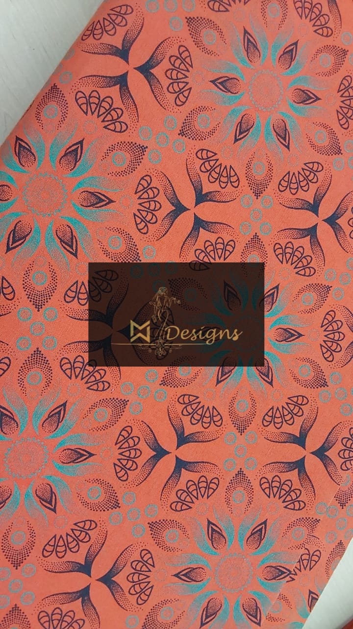 Shweshwe Fabric in Terracotta Orange & Teal